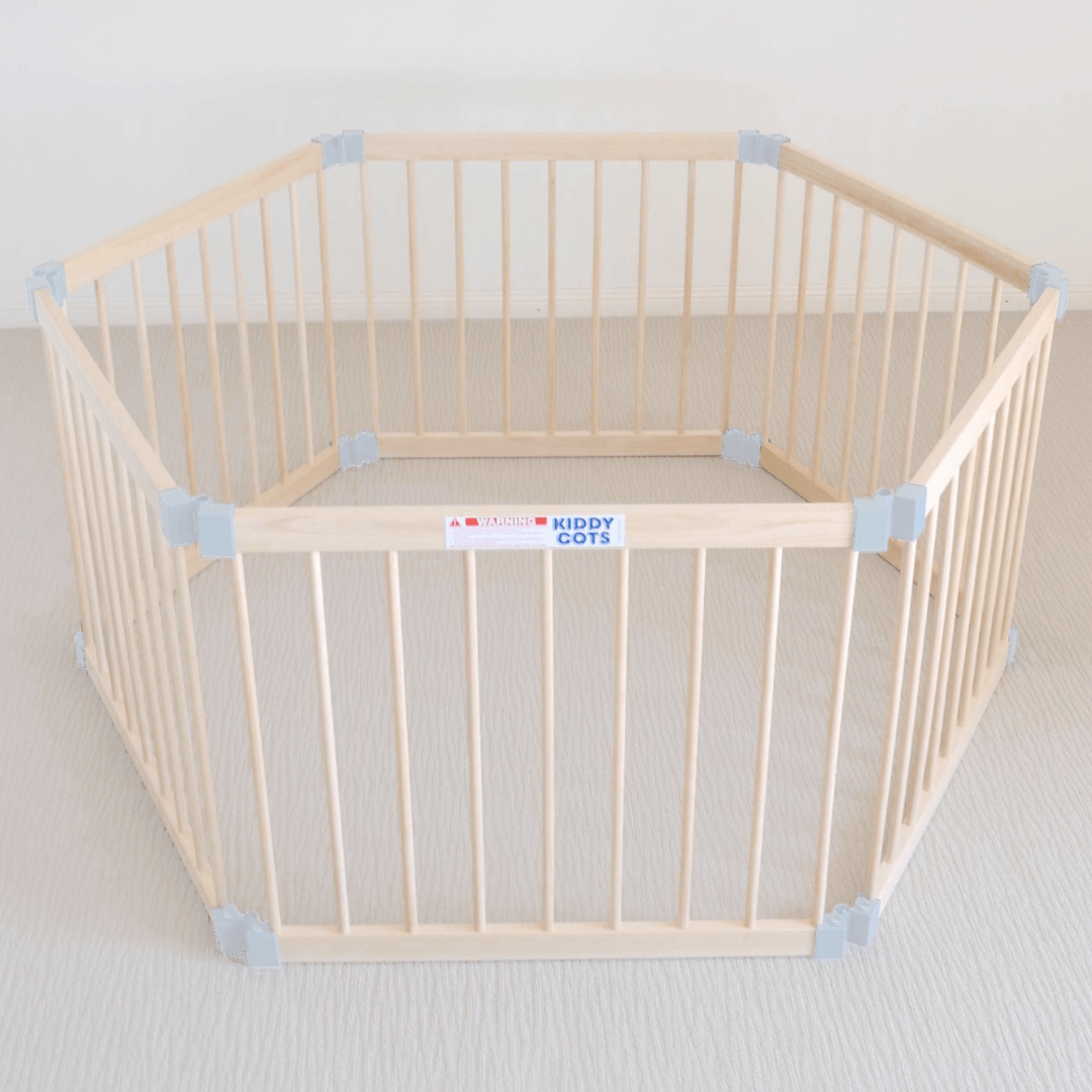 Wooden Baby Playpen - 6 Panel Medium Compact Size - Kiddy Cots