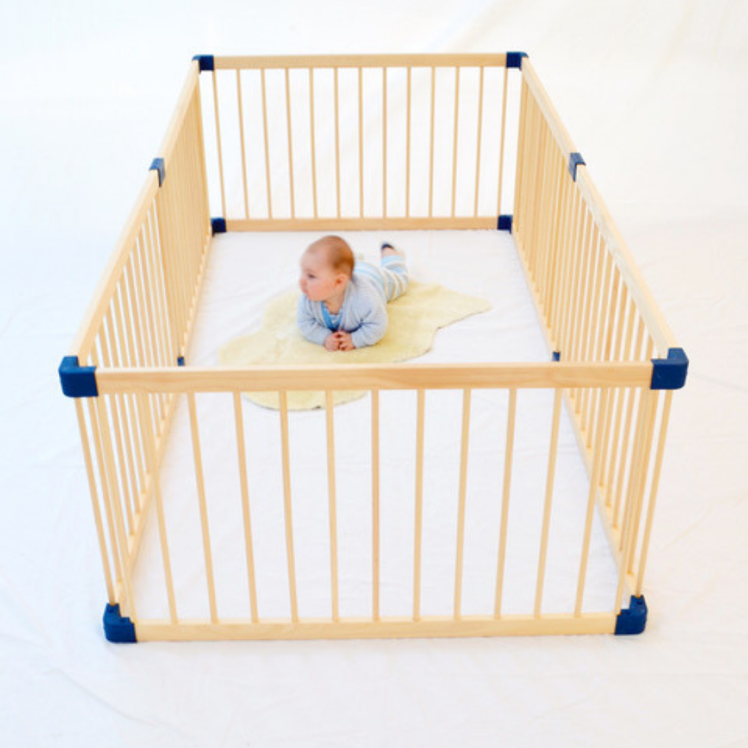 Kiddy Cots Natural Timber 4 Panel Baby Playpen Adjustable Link 100