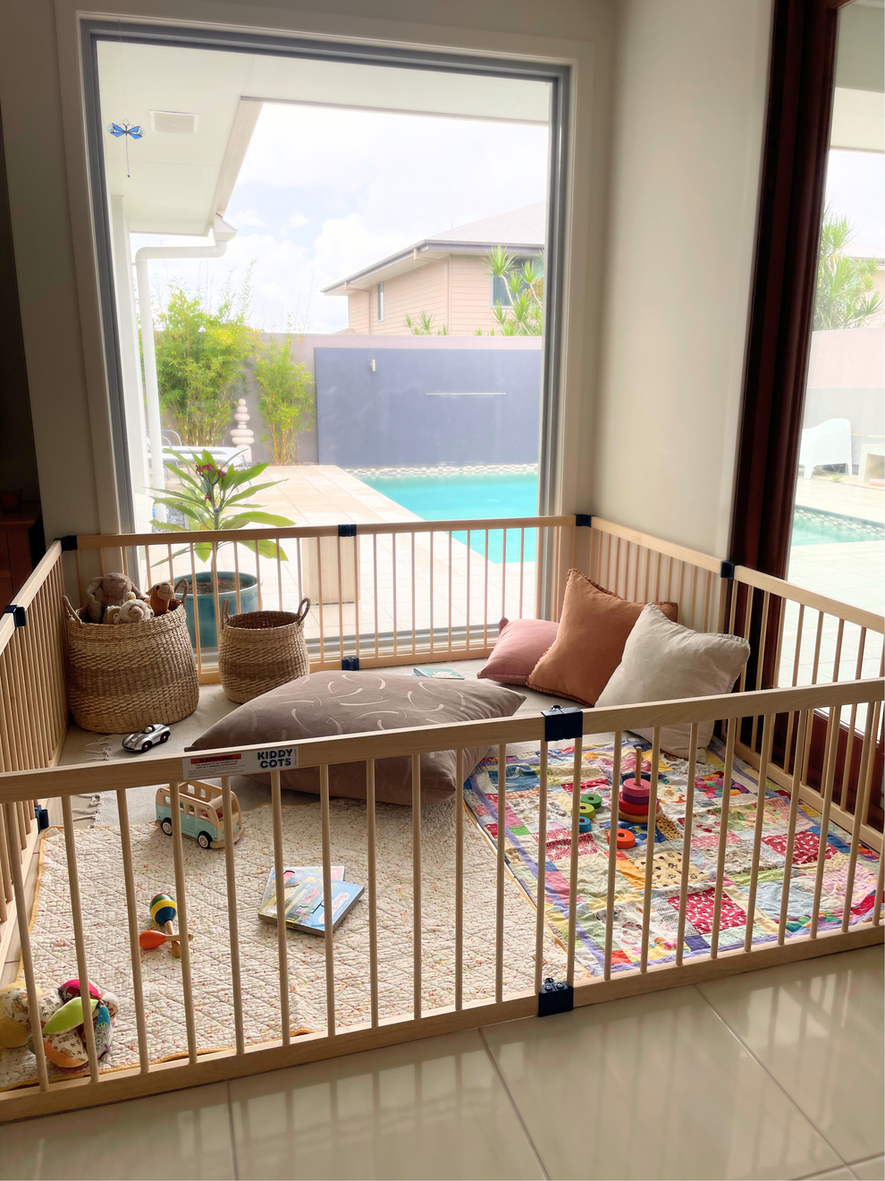 Kiddy Cots Giant Natural Timber 8 Panel Baby Playpen Adjustable