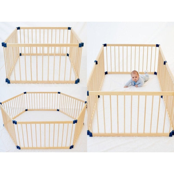Kiddy Cots Natural Timber 6 Panel Baby Playpen Adjustable
